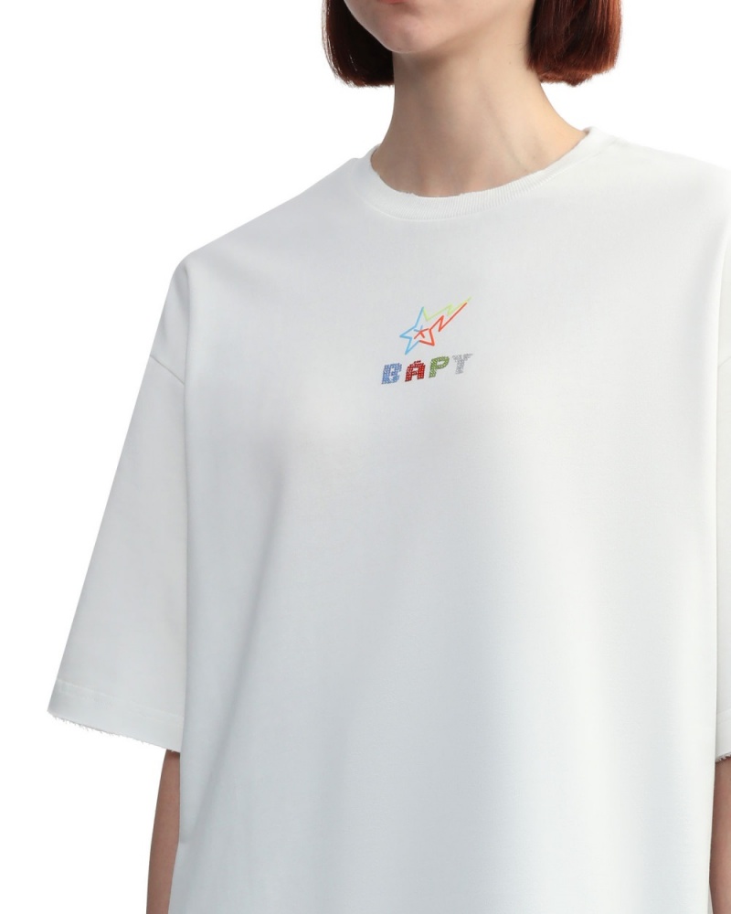 T Shirts Bape Raw edge Blanche Femme | RPY-42535787