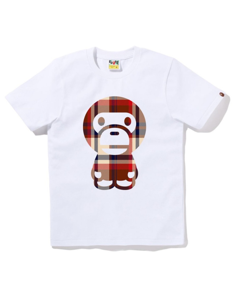 T Shirts Bape Check Big Baby Milo Blanche Femme | NCK-65758439