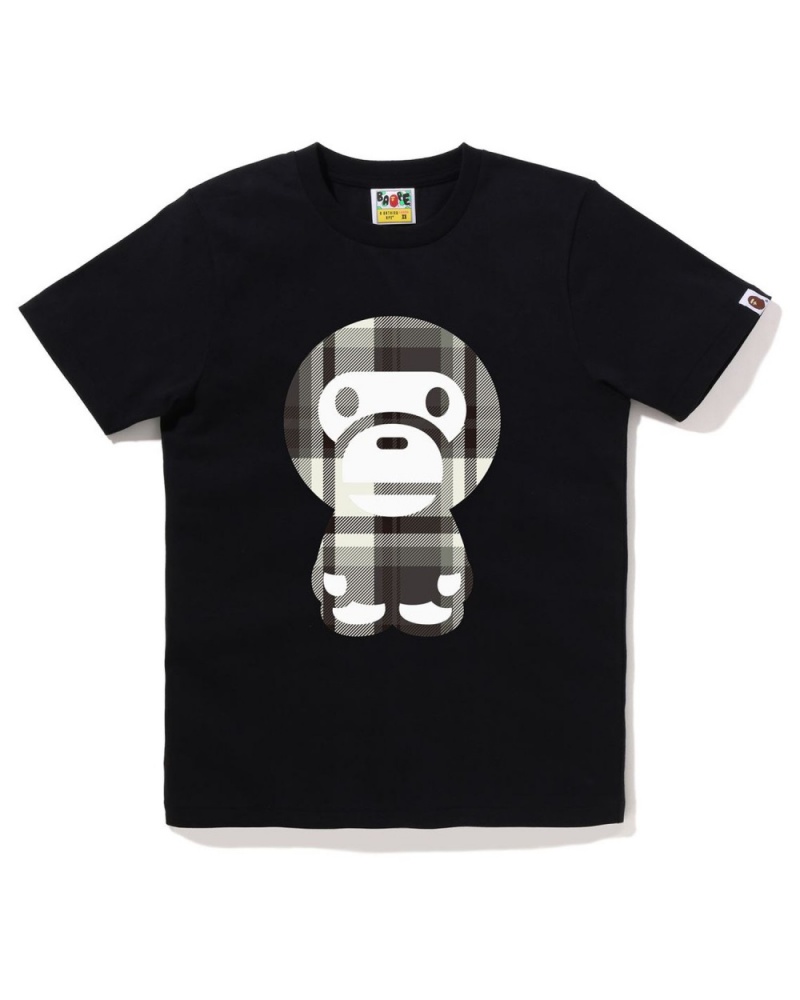 T Shirts Bape Check Big Baby Milo Noir Femme | JRE-69820059