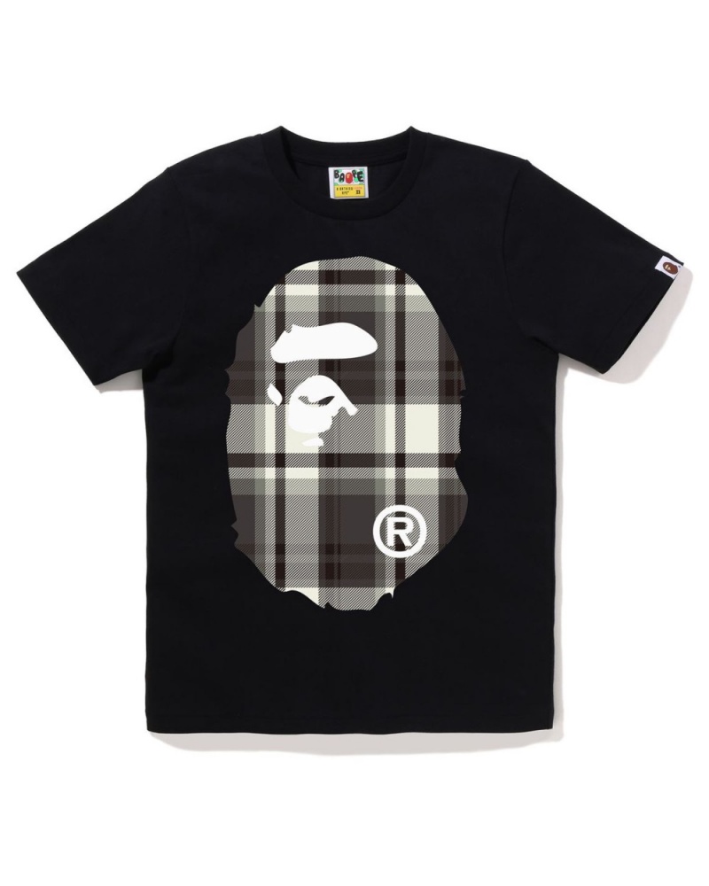 T Shirts Bape Check Big Ape Head Noir Femme | ZOS-32167920