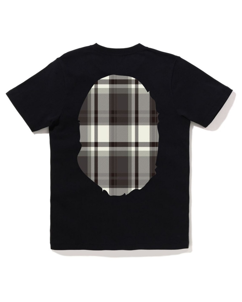 T Shirts Bape Check Big Ape Head Noir Femme | ZOS-32167920