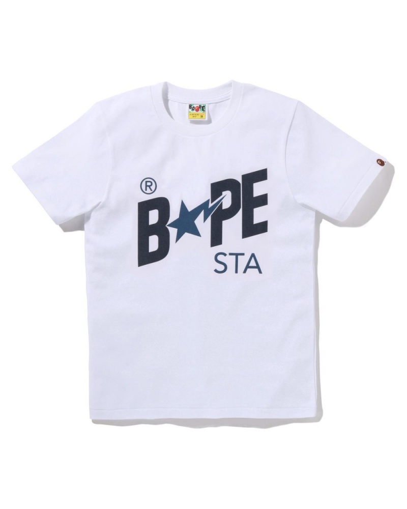 T Shirts Bape Denim STA Logo Blanche Femme | KJY-33910261