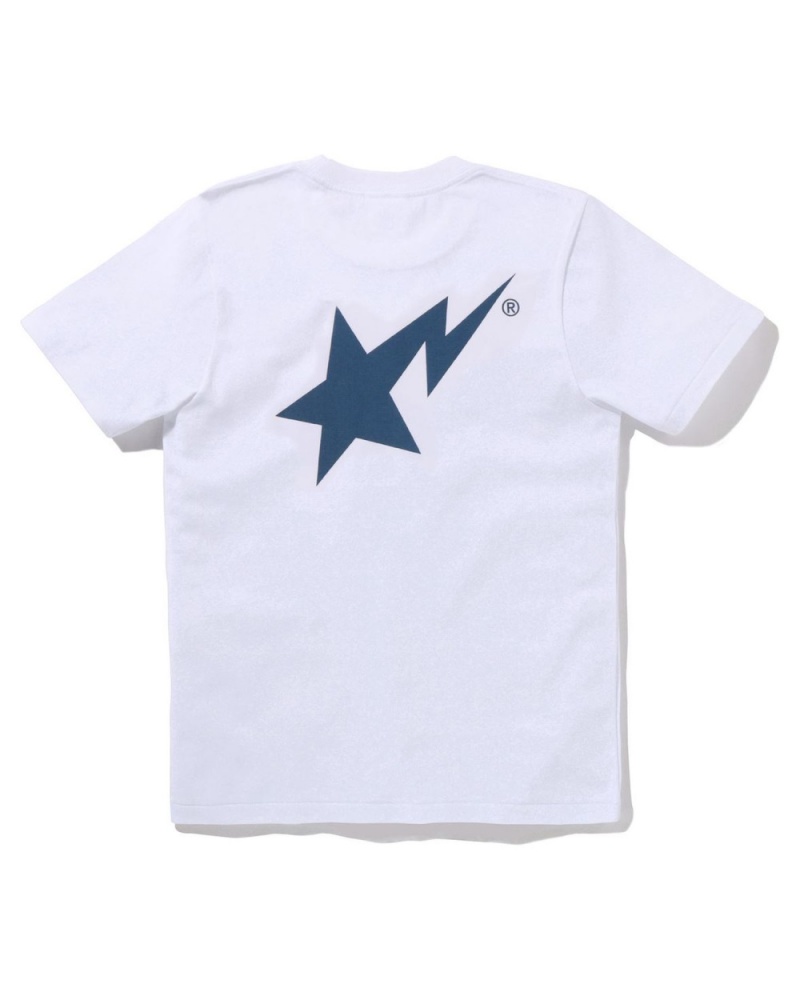 T Shirts Bape Denim STA Logo Blanche Femme | KJY-33910261