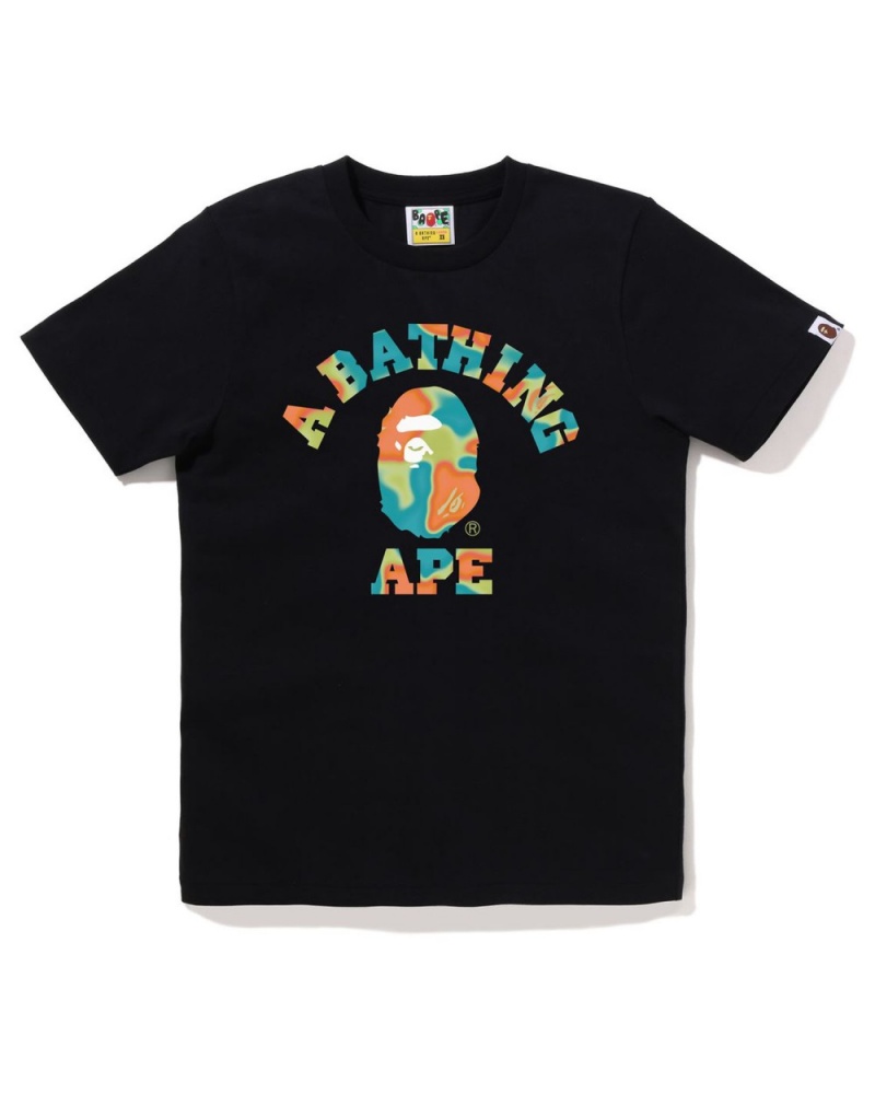 T Shirts Bape Liquid Camo College Noir Femme | CWA-72081169