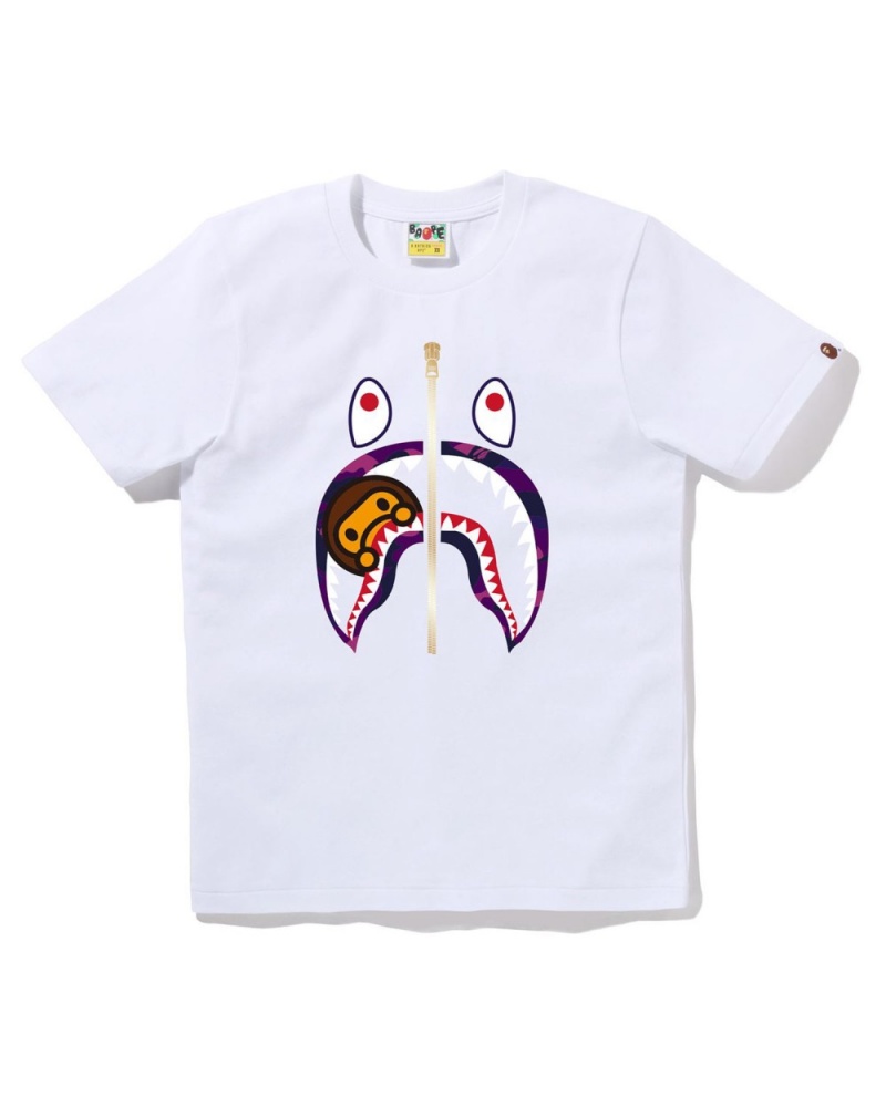 T Shirts Bape Color Camo Milo Shark Blanche Femme | WZX-46394125