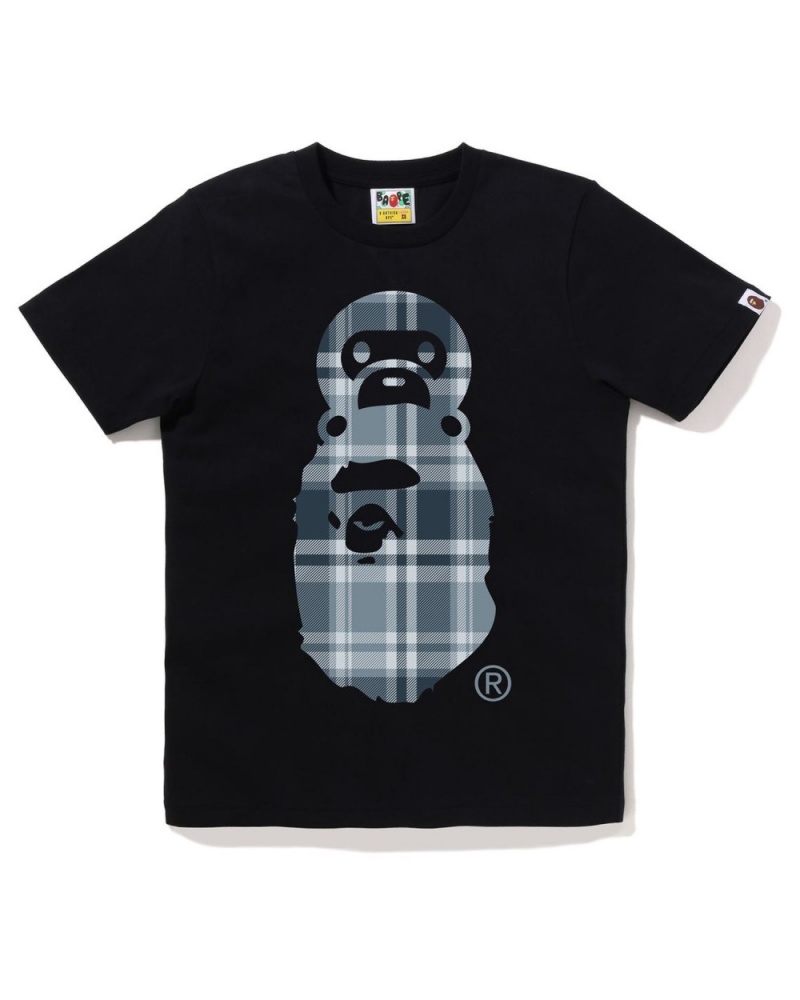 T Shirts Bape Check Milo on Ape Head Noir Femme | VKP-13061259