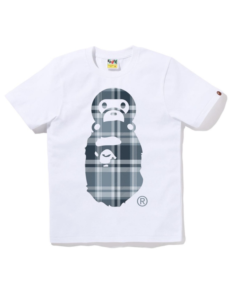 T Shirts Bape Check Milo on Ape Head Blanche Femme | EJD-02410293