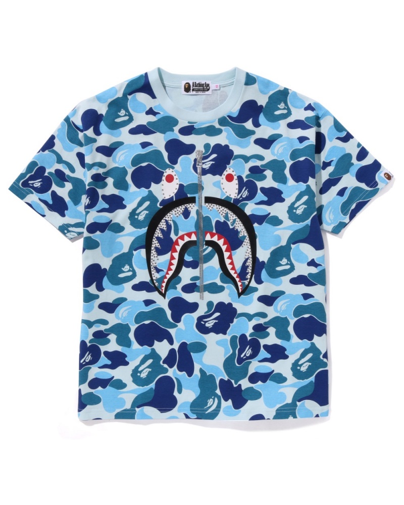 T Shirts Bape Abc Camo Crystal Stone Shark Bleu Femme | XNJ-74463201