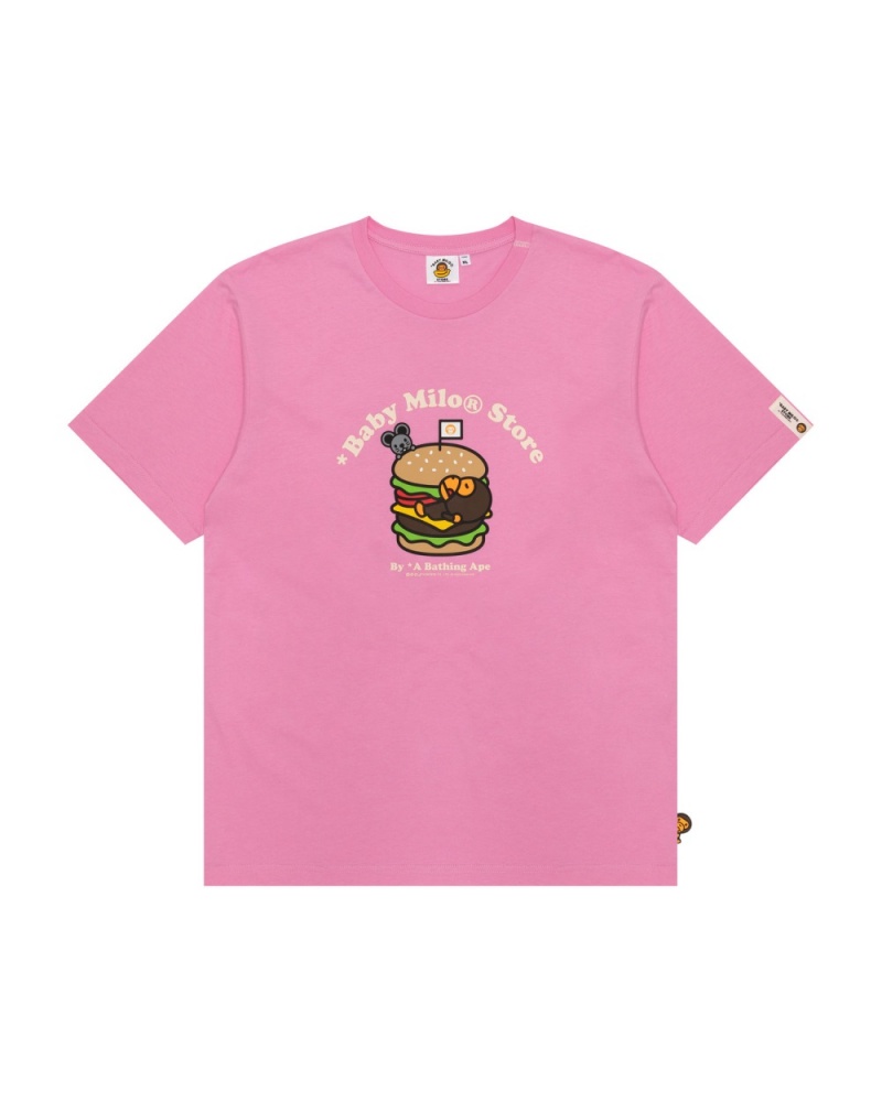 T Shirts Bape Baby Milo store hamburger print Rose Femme | MHM-13930401