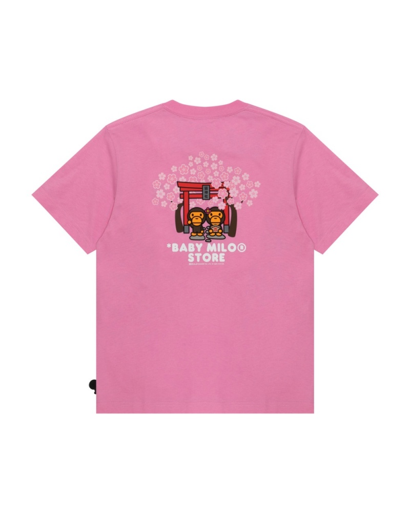 T Shirts Bape Sakura embroidered logo Rose Femme | VSB-72607825