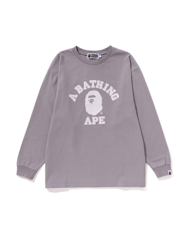 T Shirts Bape College Pigment Dye L/S Grise Femme | VCK-43576598