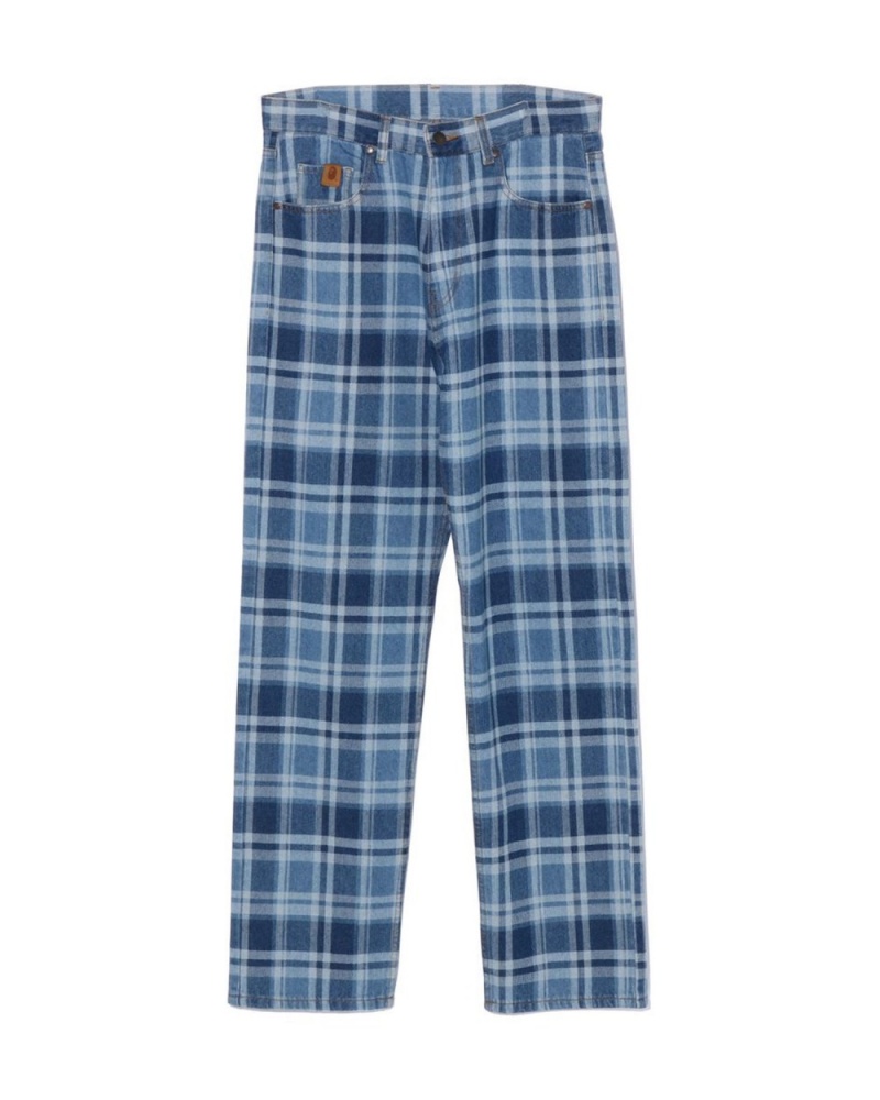 Pantalon Bape Check Denim Pants Bleu Femme | ZXD-54382111