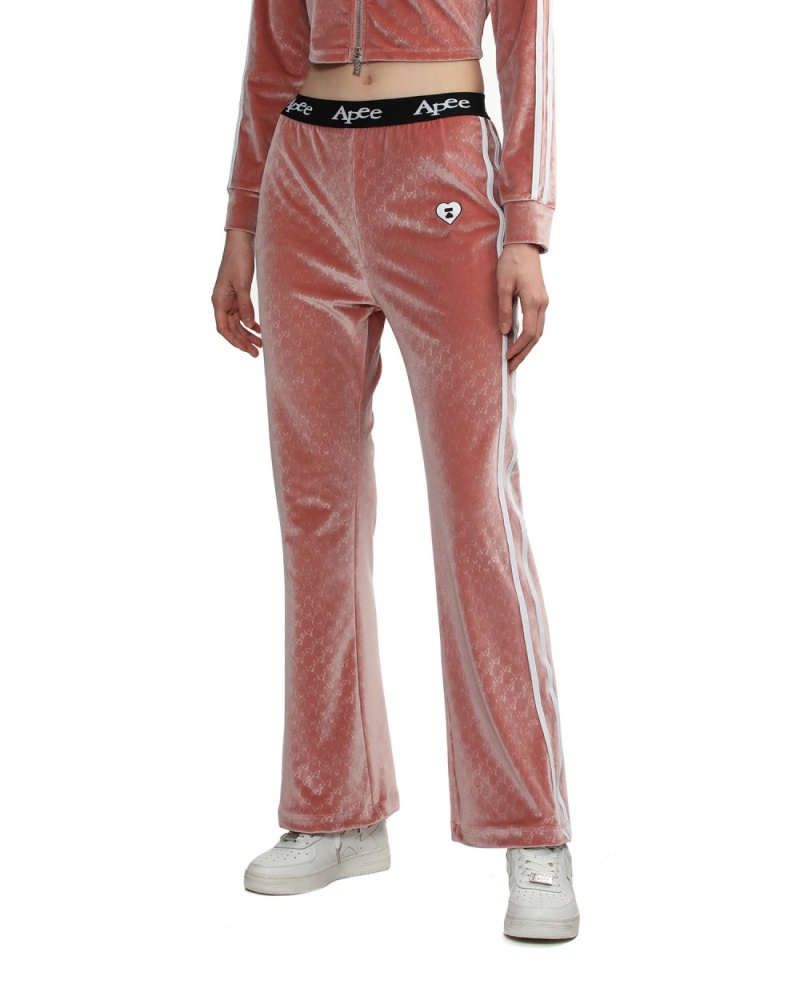 Pantalon Bape Pattern velour flared pants Rose Femme | RXE-08199551