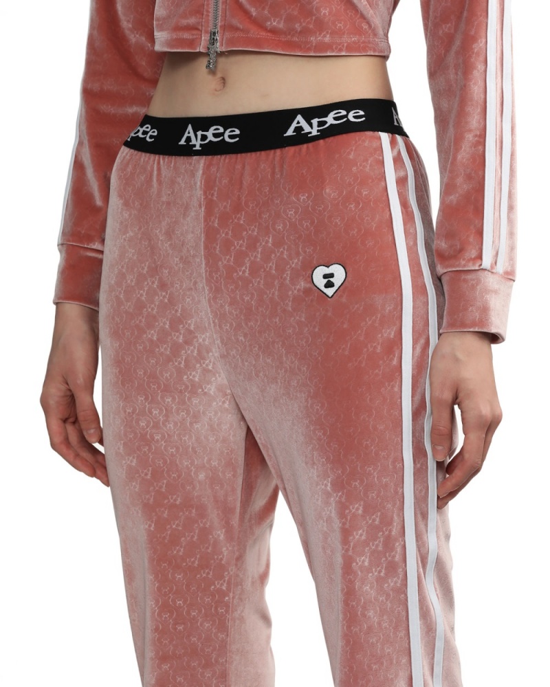 Pantalon Bape Pattern velour flared pants Rose Femme | RXE-08199551